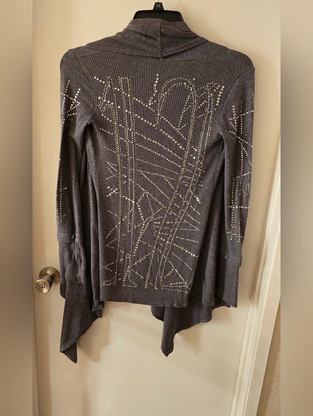 S-Twelve Gray Hooded Studded Draped Cardigan